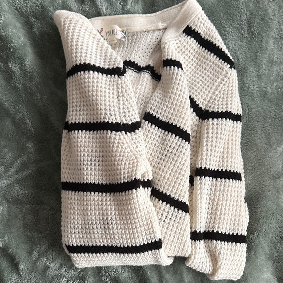 Pink Rose Sweaters - Women's Cream and Black Striped Knit Sweater